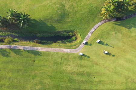 Aerial view Green Golf course in the morning.の写真素材