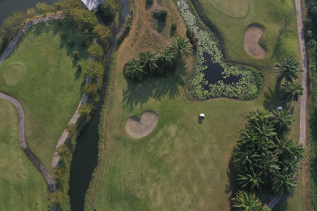 Aerial view Green Golf course in the morning.の写真素材