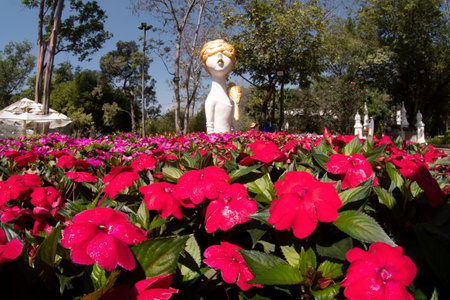 Beautiful Garden decorate at Chiang Mai Flower Festival at Suan Buak Hat in Chiang Mai, Thailand.の写真素材