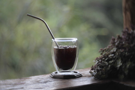 Ice Black Coffee or Americano Coffee in nature background.の写真素材