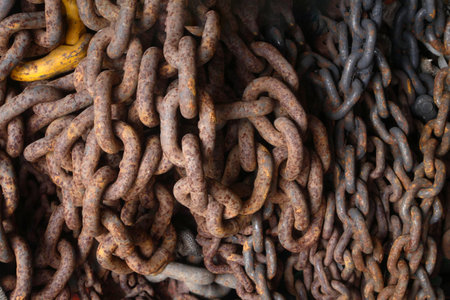 Rusty chain close-up background. Old rusty chain background.の写真素材
