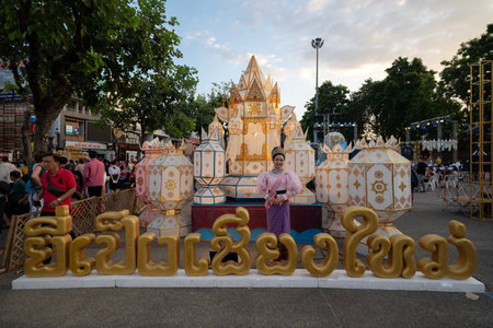 CHIANGMAI - NOVEMBER 28, 2023 : Loy Krathong or Yee Peng festival, the annual festival held to celebrate on November 28, 2023 in Chiang-Mai, Thailand.のeditorial素材