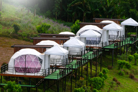 Geodesic dome camping Tents in Chiang Mai, Thailand.の写真素材
