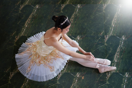Young girl ballet performer in beautiful scene at Chiang Mai, Thailand.の写真素材