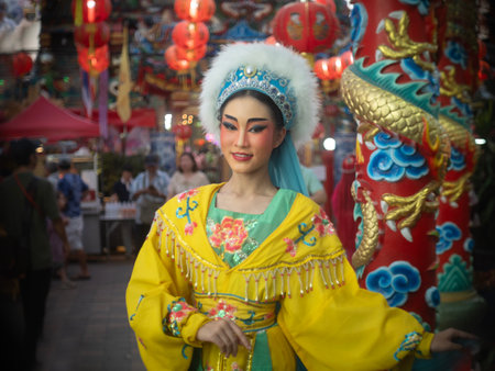 Beautiful young woman with Chinese Opera dress in Chiang Mai, Thailand.の写真素材