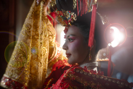 A beautiful young woman in ancient Chinese royal attire.の写真素材