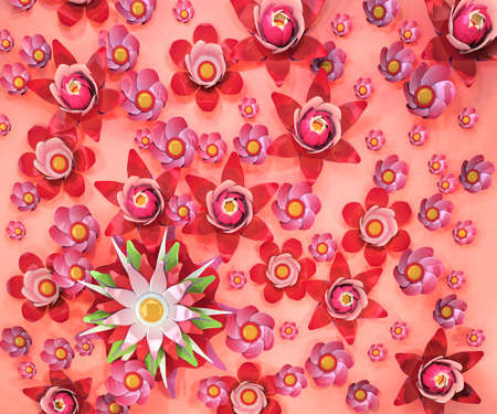 3d cartoon stylized lotus flowers.  Bright  blossoms on pink background. の写真素材
