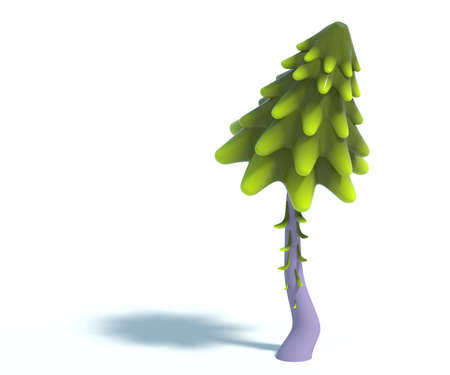 3d rendering of cartoon fir tree.Simple green pine tree with shadow isolated on white background. Set of stylized coniferous.の写真素材
