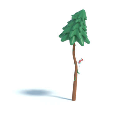 3d rendering of cartoon fir tree.Simple green pine tree with shadow isolated on white background. Set of stylized coniferous.の写真素材