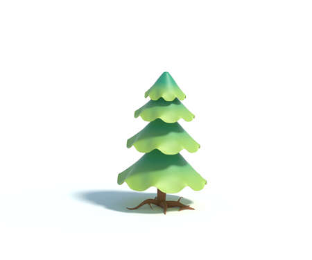 3d rendering of cartoon fir tree.Simple green pine tree with shadow isolated on white background. Set of stylized coniferous.の写真素材