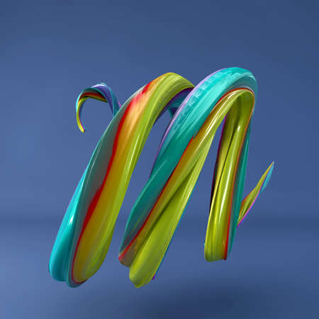 3d rendering of abstract wavy dabs of  paint alphabet on blue background. Uppercase letter M