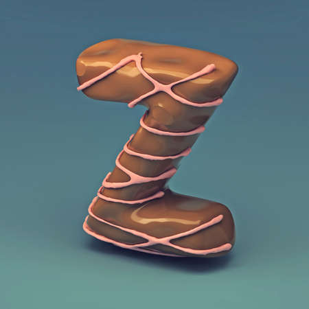 3d rendering of delicious letter with cream chocolate and sprinkles. Puff cake font letter Zの写真素材