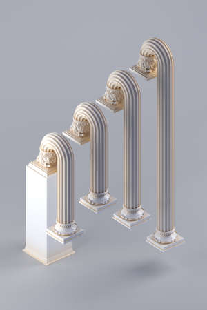 3d rendering of different height bent columns on gray backgroundの写真素材