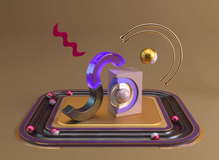 3d rendered abstract stadium with letter S and ball in canalsの写真素材