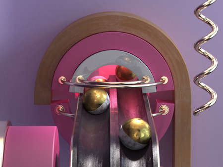 3d rendered abstract mechanism with brass balls in canals front viewの写真素材