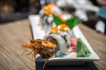 Japanese food - shrimp rollの写真素材