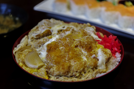 Japanese food Katsudon with red gingerの写真素材