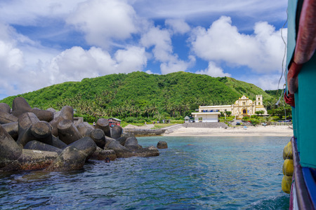 San Jose de Obrero Church view from Boat, Batanes, Philippinesの写真素材