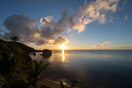 Sunset in Basco beach, Batan Island, Batanes, Philippinesの写真素材
