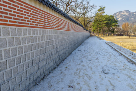 Beautiful wall in Gyeongbok Palace Stone wall , Seoul ,Koreaのeditorial素材