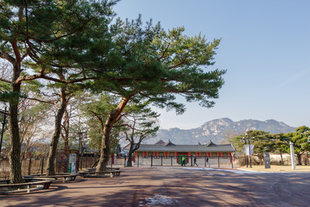 Dec 6,2017 Yard at Entrace of National Folk Museum of Korea,Seoul,Koreaのeditorial素材