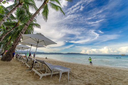 Nov 18,2017 tourist walking at beautiful white beach in Boracay, Philippinesのeditorial素材
