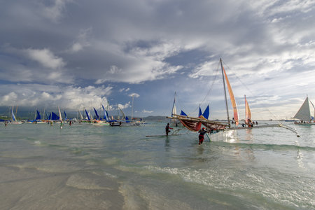 Nov 16,2017 sailing Boat waiting tourist at Boracay white beach, Boracay, Philippines