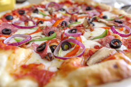 Italian style thin pizza on the table, Manilaの写真素材