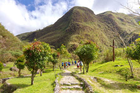 Tourists hiking Mount Pinatubo, Philippinesのeditorial素材