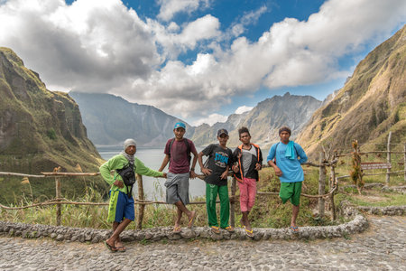 Feb 18,2018 Aboriginal guides resting on Mt. Pinatubo crater lake, Capas , Philippinesのeditorial素材