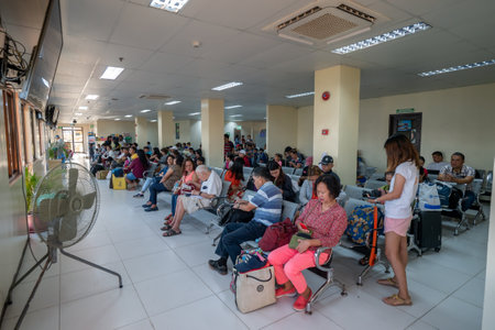 Bohol island, Philippines Apr 25,2018 - Passengers waiting for a ferry in the waiting roomのeditorial素材