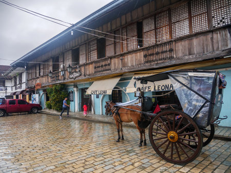 Aug 24,2018 Vigan City, Philippines - Wagon waiting for guests in downtown Viganのeditorial素材