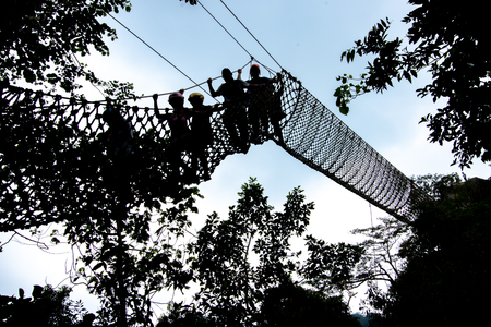 People who enjoy hiking at Masungi Georeserve, Rizal, Philippinesの写真素材