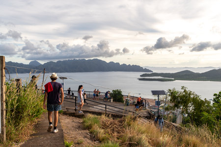People watching the sunset in the mountain Tapyas at Coron , Palawan, Philippinesのeditorial素材