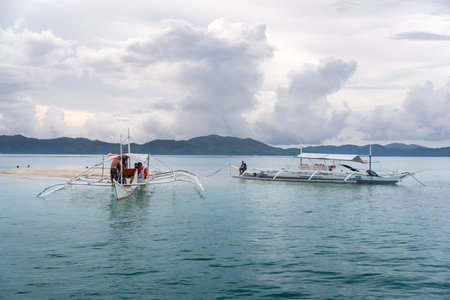 Dec 23,2018 Boat anchored at the Starfish island, Palawan, Philippinesのeditorial素材