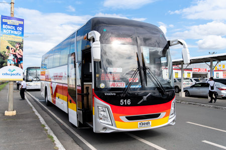 Dec 25, 2018 Bus to prepare for departure from Clark Airport Bus Terminal, Angeles, Philippinesのeditorial素材