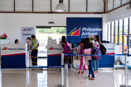 Dec 25, 2018 People check-in at San Vincente Airport, Palawan, Philippinesのeditorial素材