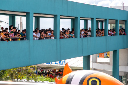Jan 1, 2019 People watching the New Year parade at the Mall of Asia, Manila, Philippinesのeditorial素材