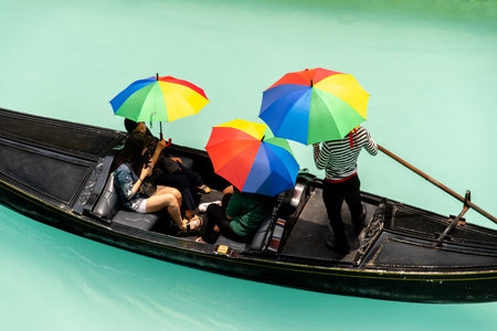 May 4, 2019 People who enjoy gondolas in the Venice grand canal mall, Metro Manila, Philippinesのeditorial素材