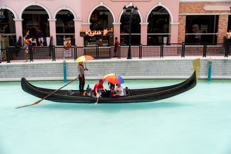 May 4, 2019 People who enjoy gondolas in the Venice grand canal mall, Metro Manila, Philippinesのeditorial素材