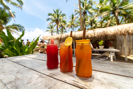 watermelon , lemon and orange juice on the table, Philippinesの写真素材