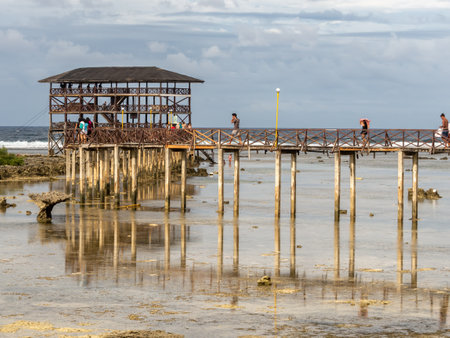 Apr 27, 2019 People going to the Sufr tower at Cloud 9, Siargao, Philippinesのeditorial素材