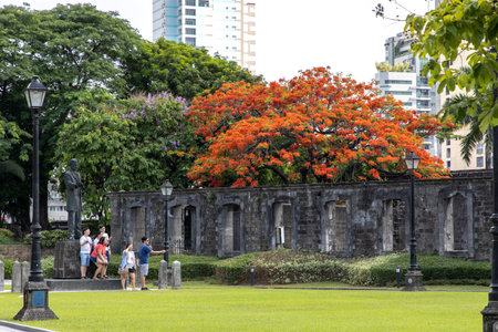 June 9, 2019 People taking commemorative photos at Fort Santiago at Intramuros, Manila, Philippinesのeditorial素材