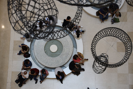 Jul 6, 2019 People waiting at the Central Square Mall, Taguig city, Philippinesのeditorial素材
