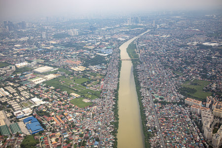 Manila city view from airplane, Philippinesのeditorial素材