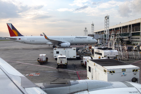 Aug 20,2019 Airplane waiting at NAIA airport terminal 2 for departure, Manila, Philippines