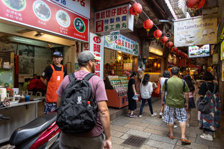 Aug 22, 2019 Tourists walking at Jiufen old street, New Taipei City, Taiwan