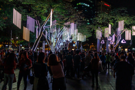 Nov 15, 2019 People enjoying the light show in Ayala triangle gardens at Makati, Manila, Philippines