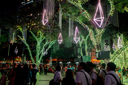 Nov 15, 2019 People enjoying the light show in Ayala triangle gardens at Makati, Manila, Philippines