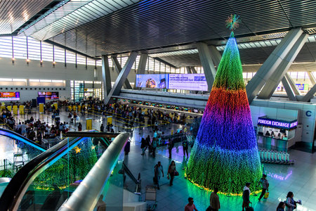 Dec 10, 2019 Manila International Airport Terminal 3 departure hall scenery, Manila, Philippinesのeditorial素材